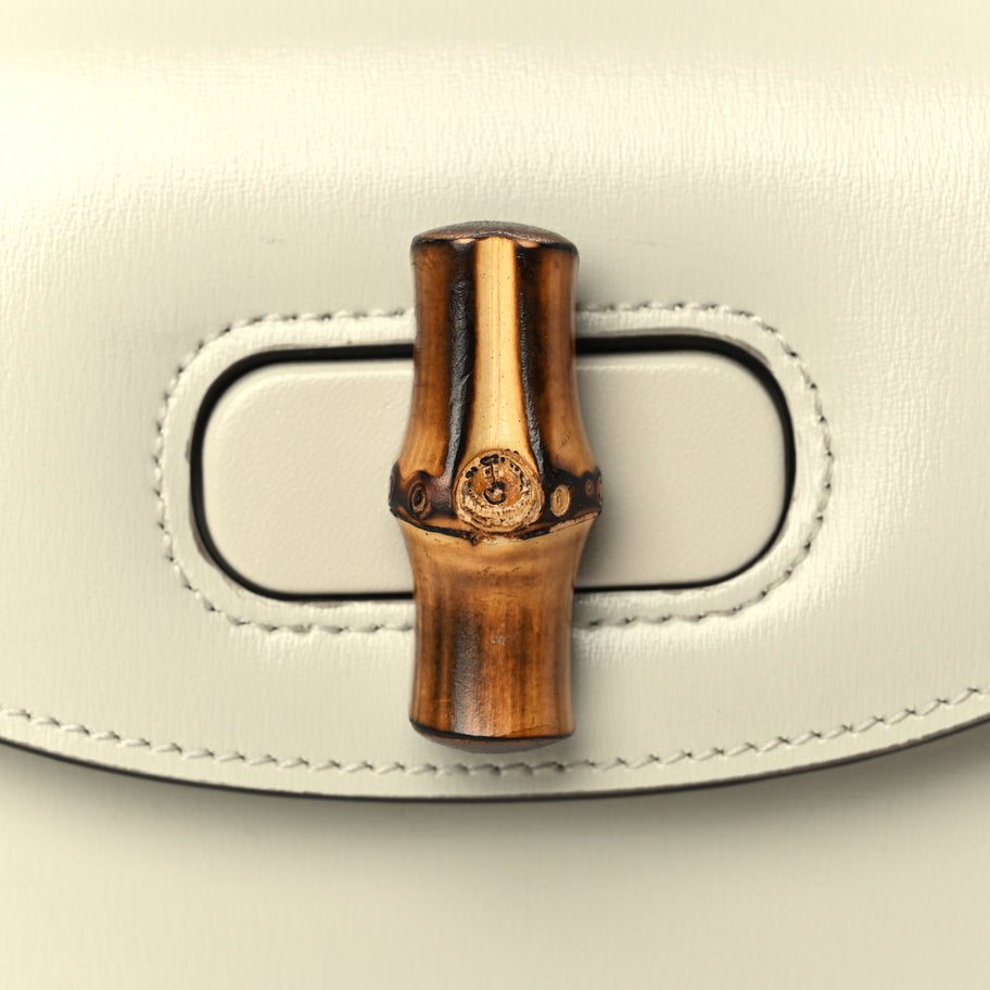 Gucci Boarded Dyana Lux Calfskin Web Mini Bamboo 1947 Top Handle Bag Mystic White Image 6