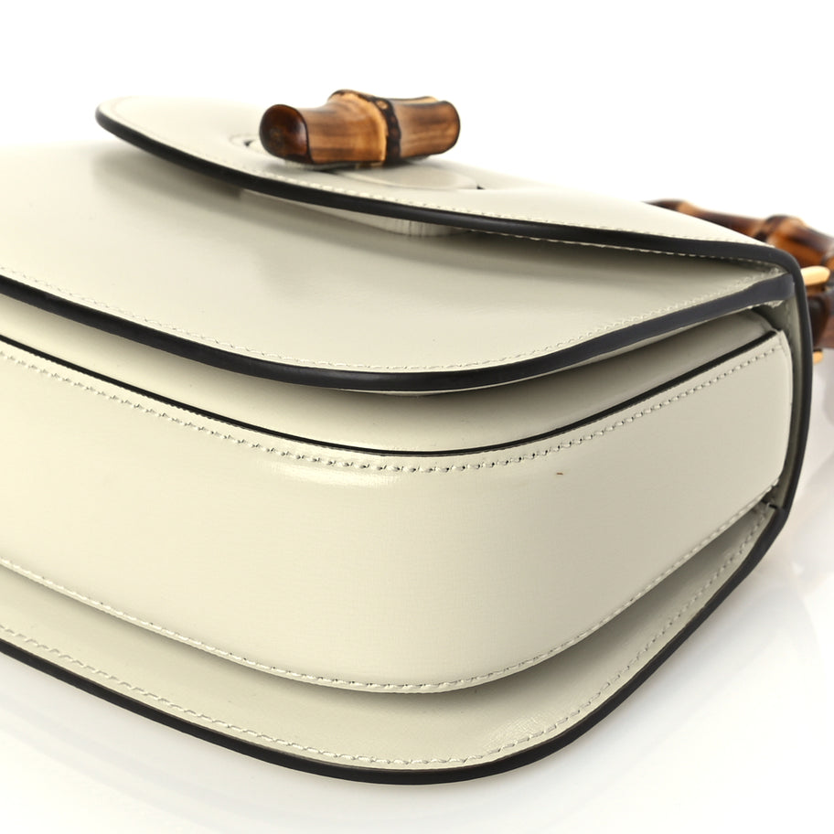 Gucci Boarded Dyana Lux Calfskin Web Mini Bamboo 1947 Top Handle Bag Mystic White Image 8
