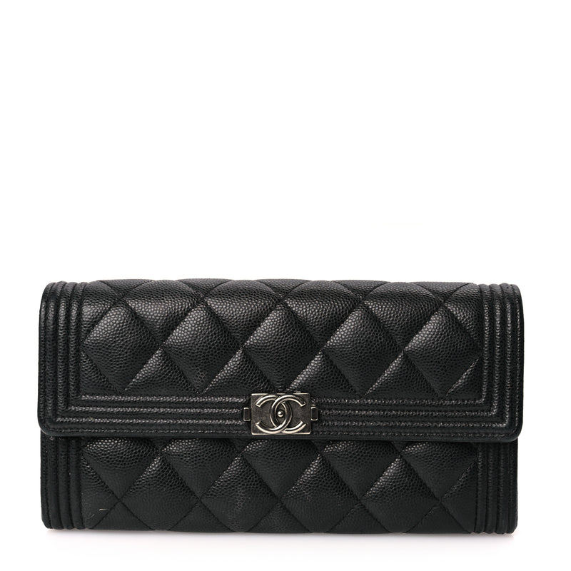  Chanel Caviar Quilted Long Boy Flap Wallet Black