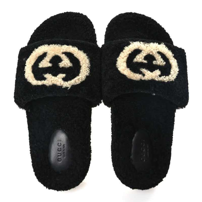  Gucci Merino Interlocking G Slide Sandals 38 Butterscotch Black