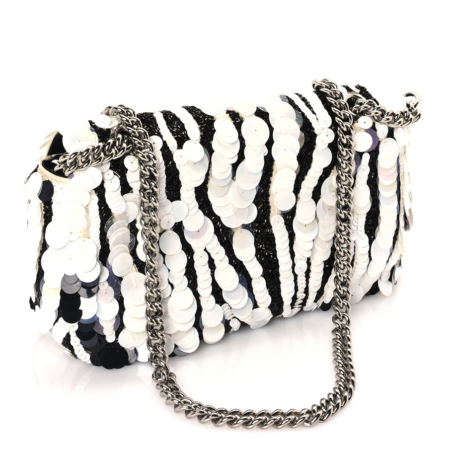 Gucci Satin Sequin Beaded Zebra Small GG Marmont Shoulder Bag  Black White Image 2
