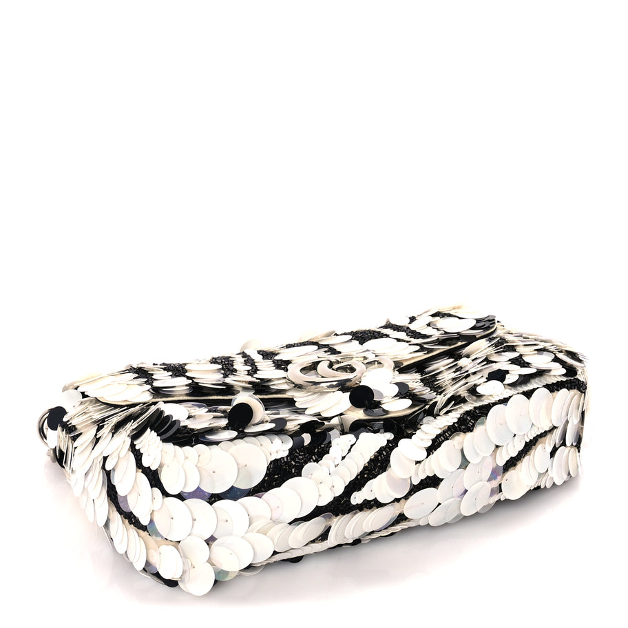 Gucci Satin Sequin Beaded Zebra Small GG Marmont Shoulder Bag  Black White Image 3
