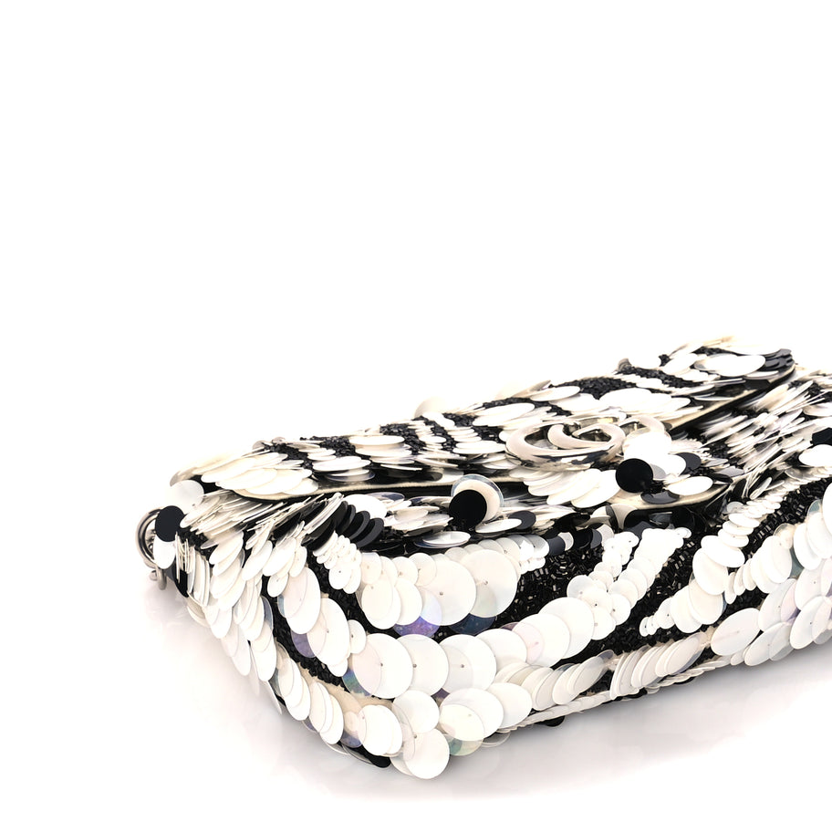 Gucci Satin Sequin Beaded Zebra Small GG Marmont Shoulder Bag  Black White Image 7