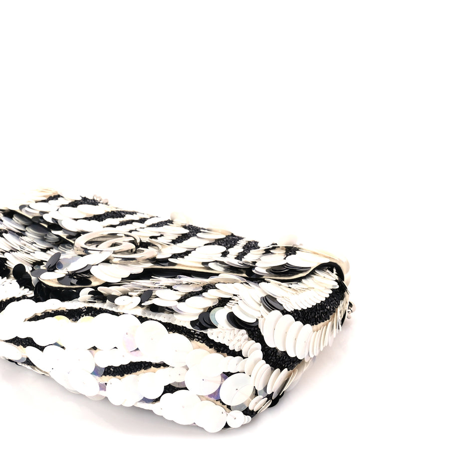 Gucci Satin Sequin Beaded Zebra Small GG Marmont Shoulder Bag  Black White Image 8