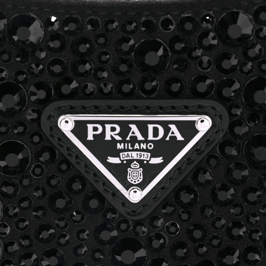 Prada Satin Crystal Cleo Adjustable Strap Shoulder Bag Black Image 6