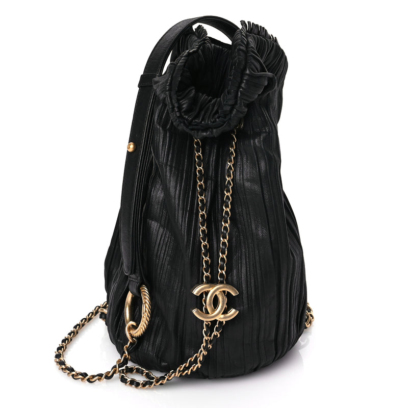  Chanel Iridescent Crumpled Calfskin Small Coco Pleats Backpack Black
