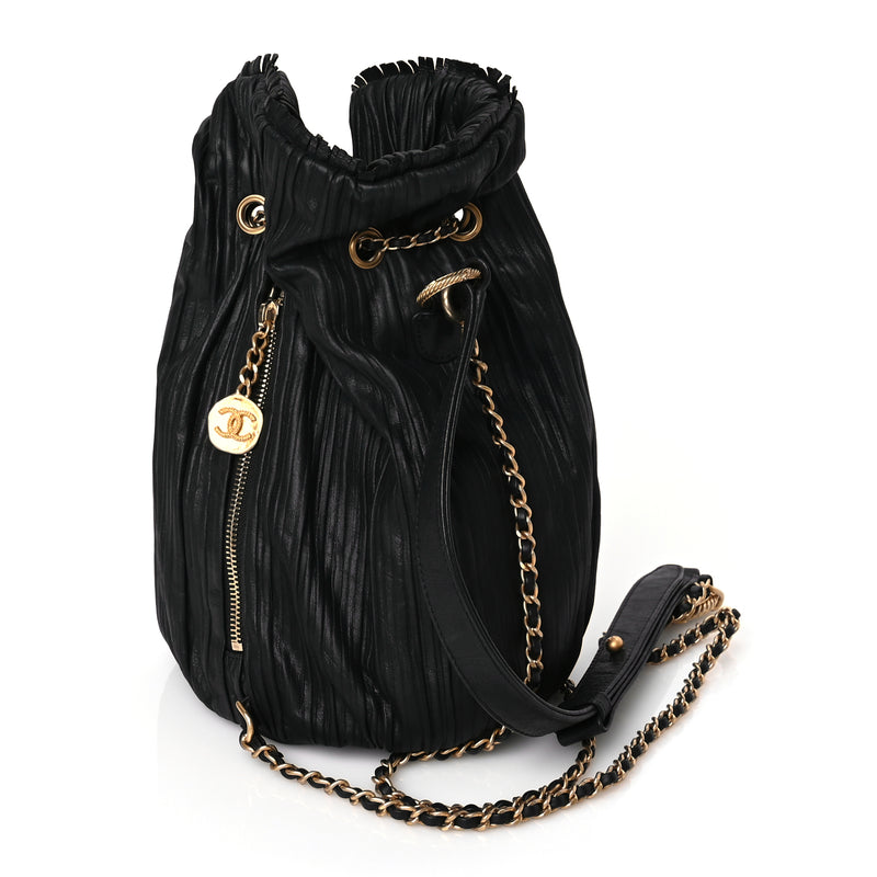  Chanel Iridescent Crumpled Calfskin Small Coco Pleats Backpack Black