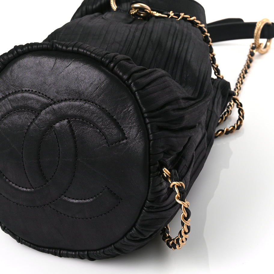 Chanel Iridescent Crumpled Calfskin Small Coco Pleats Backpack Black Image 9