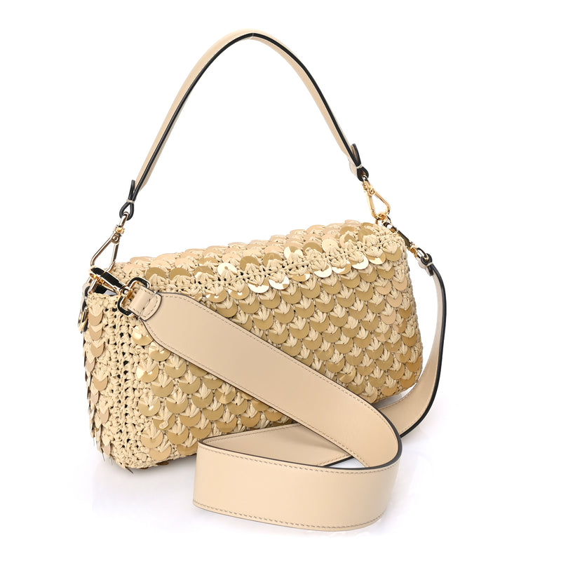  Fendi Sequin Macrame Baguette Beige Gold