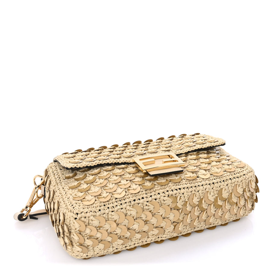 Fendi Sequin Macrame Baguette Beige Gold Image 3