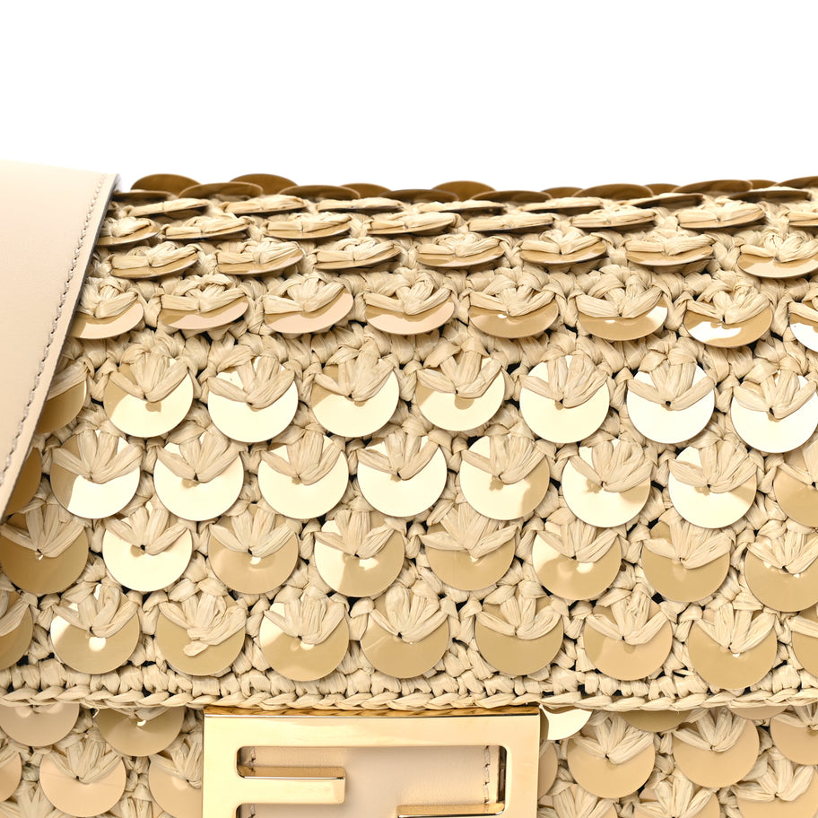 Fendi Sequin Macrame Baguette Beige Gold Image 6