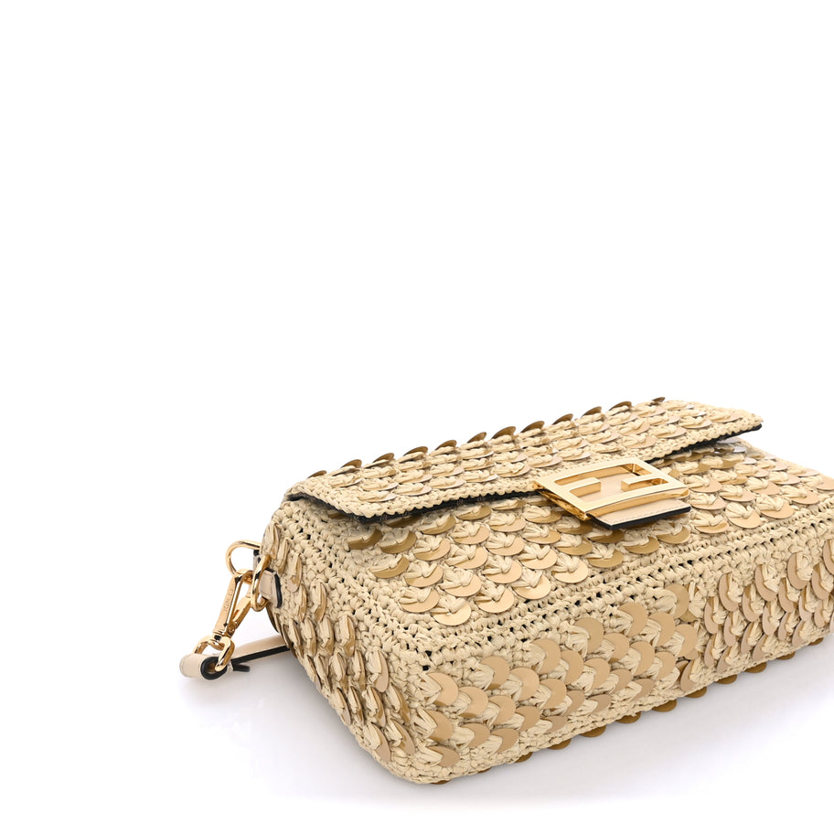 Fendi Sequin Macrame Baguette Beige Gold Image 7