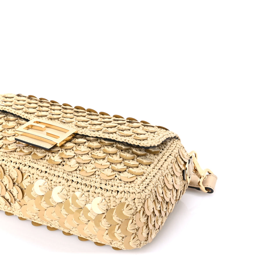 Fendi Sequin Macrame Baguette Beige Gold Image 8