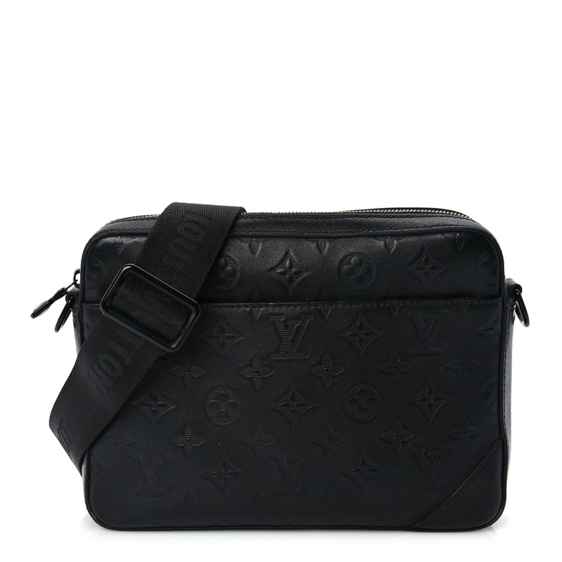  Louis Vuitton Calfskin Monogram Shadow Duo Messenger Black Black