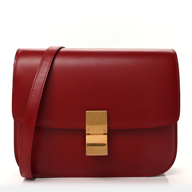  Celine Box Calfskin Medium Classic Box Flap Bag Red