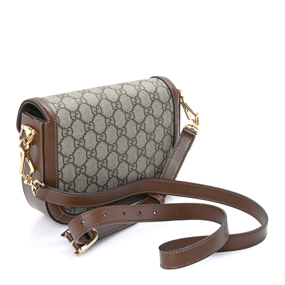Gucci GG Supreme Monogram Azalea Calfskin Web Mini Horsebit 1955 Shoulder Bag Beige Ebony Brown Sugar Image 2
