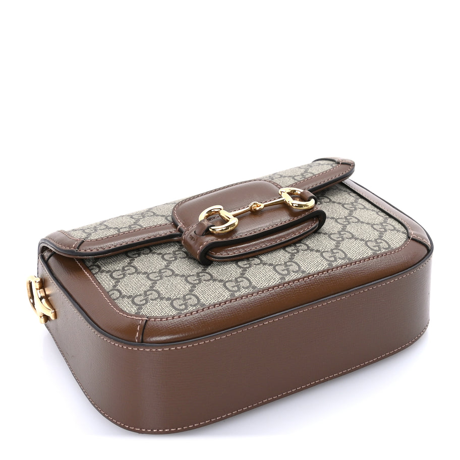 Gucci GG Supreme Monogram Azalea Calfskin Web Mini Horsebit 1955 Shoulder Bag Beige Ebony Brown Sugar Image 3