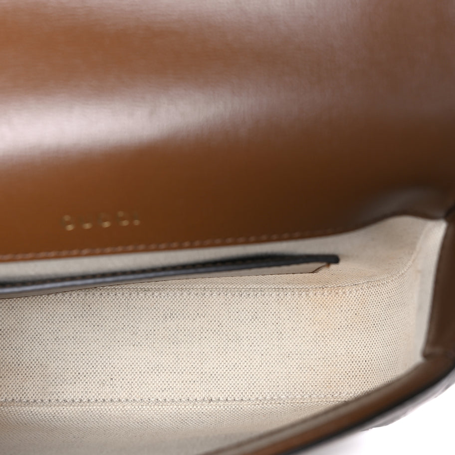 Gucci GG Supreme Monogram Azalea Calfskin Web Mini Horsebit 1955 Shoulder Bag Beige Ebony Brown Sugar Image 4