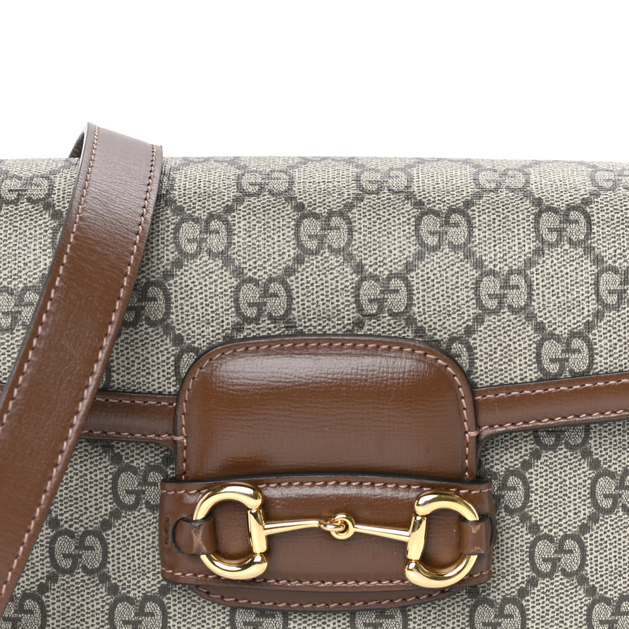 Gucci GG Supreme Monogram Azalea Calfskin Web Mini Horsebit 1955 Shoulder Bag Beige Ebony Brown Sugar Image 6
