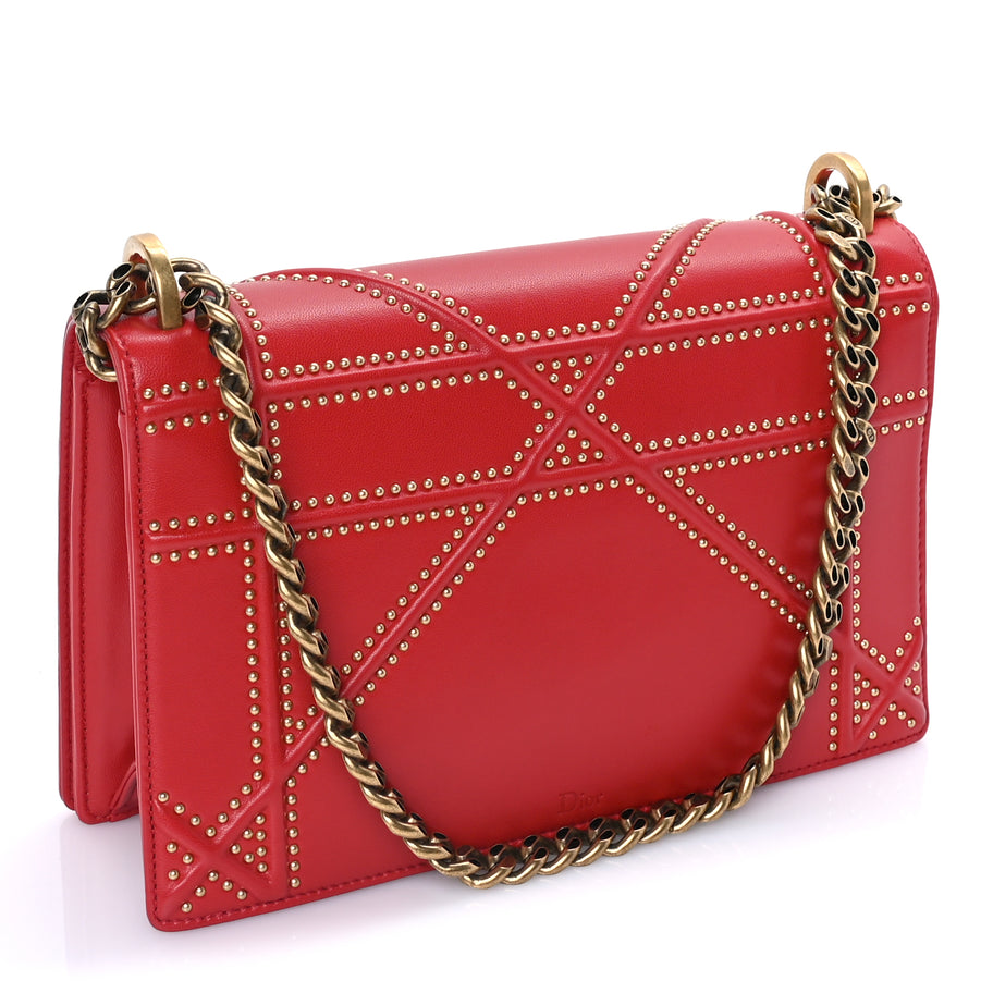 Christian Dior Calfskin Studded Medium Diorama Flap Bag Red Red Image 2