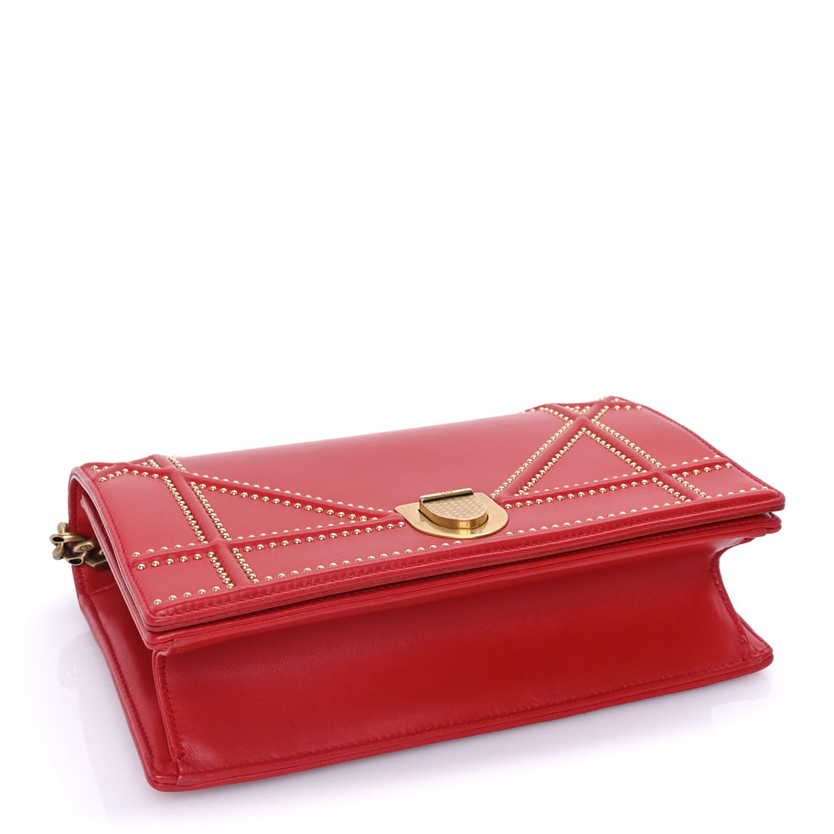 Christian Dior Calfskin Studded Medium Diorama Flap Bag Red Red Image 3