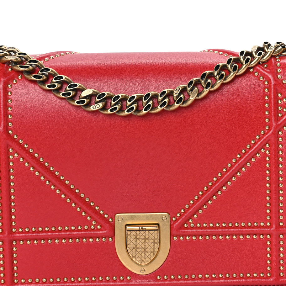 Christian Dior Calfskin Studded Medium Diorama Flap Bag Red Red Image 6