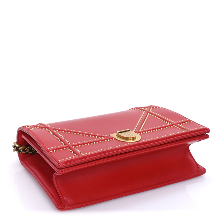 Christian Dior Calfskin Studded Medium Diorama Flap Bag Red Red Image 7