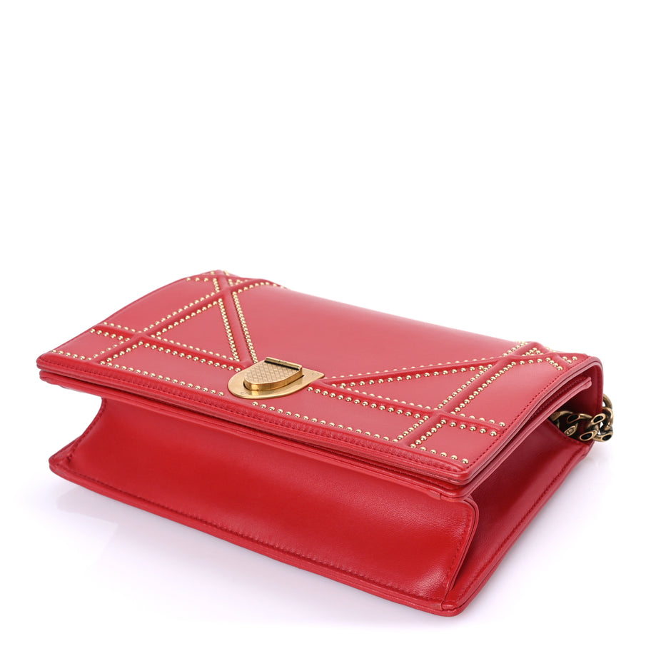Christian Dior Calfskin Studded Medium Diorama Flap Bag Red Red Image 8
