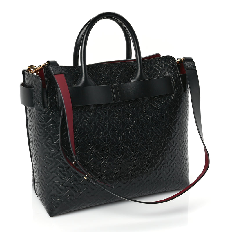  Burberry Calfskin Embossed Monogram Medium Belt Bag  Black