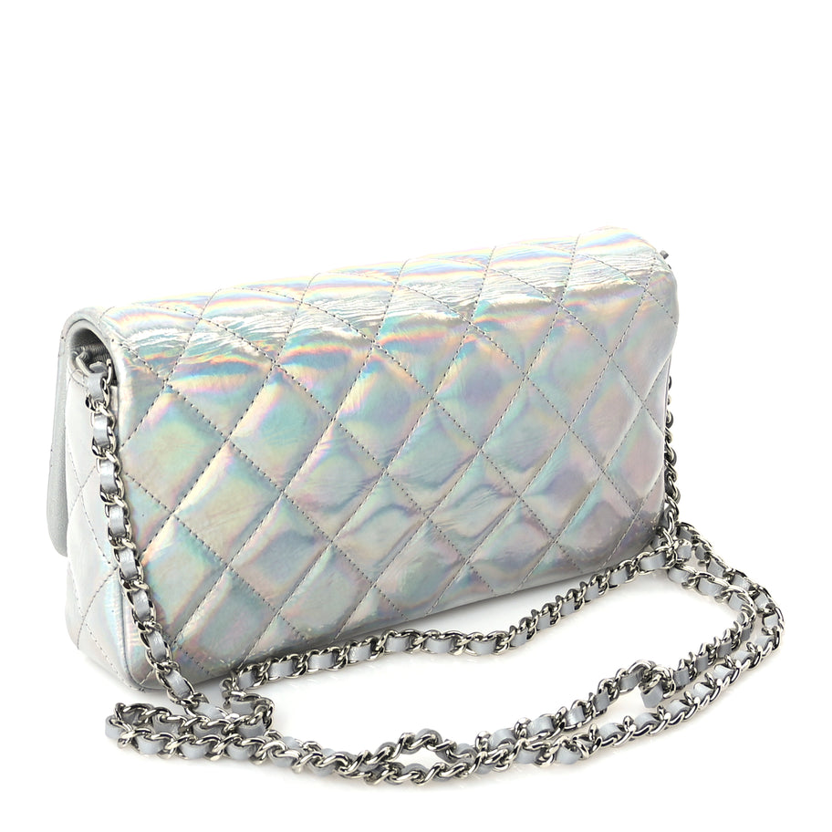 Chanel Iridescent Mirror Goatskin Quilted Clutch With Chain  Silver Image 2