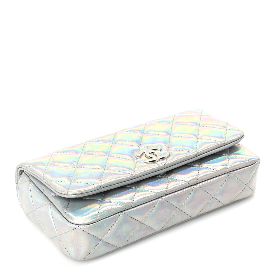 Chanel Iridescent Mirror Goatskin Quilted Clutch With Chain  Silver Image 3