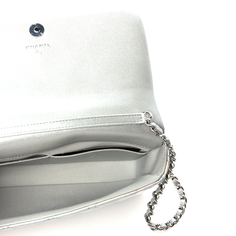 Chanel Iridescent Mirror Goatskin Quilted Clutch With Chain  Silver Image 4