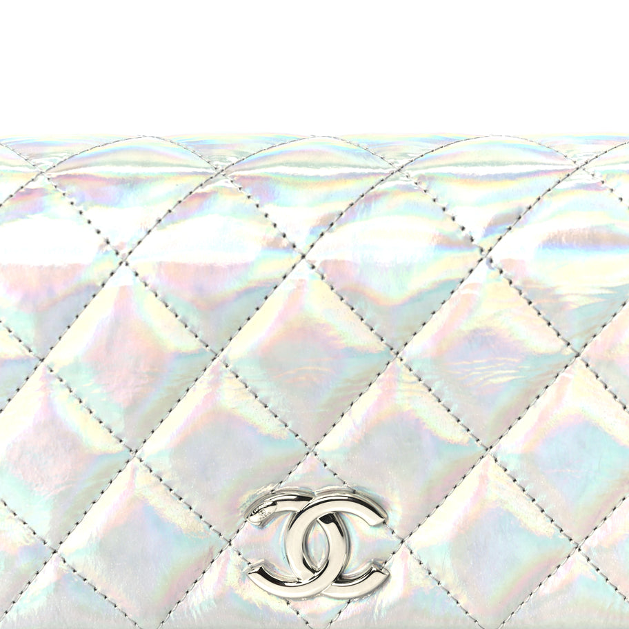 Chanel Iridescent Mirror Goatskin Quilted Clutch With Chain  Silver Image 7