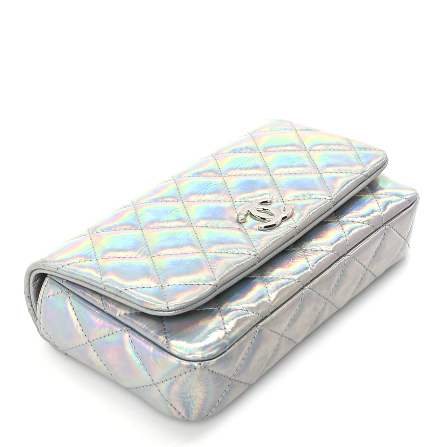Chanel Iridescent Mirror Goatskin Quilted Clutch With Chain  Silver Image 8