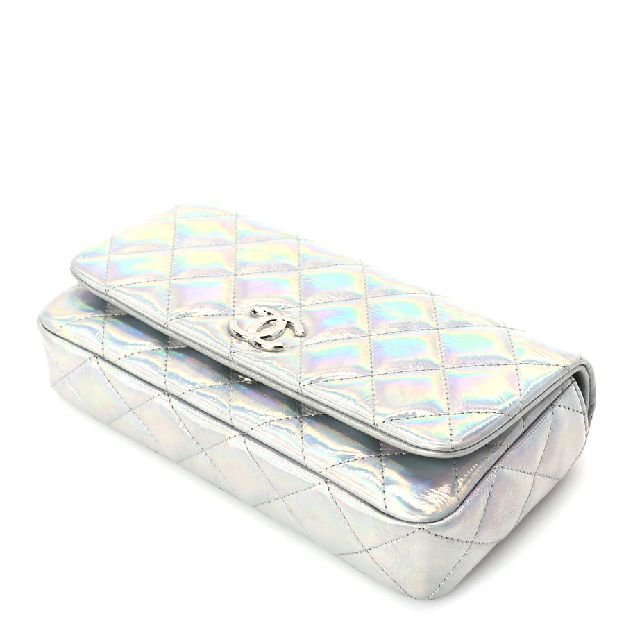 Chanel Iridescent Mirror Goatskin Quilted Clutch With Chain  Silver Image 9