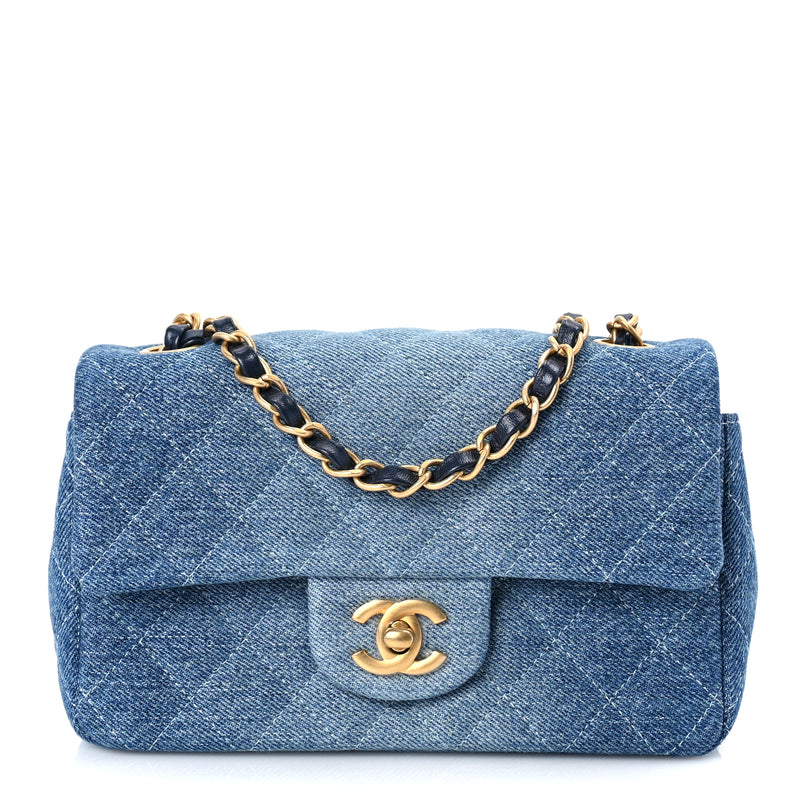 Chanel Washed Denim Quilted Mini Rectangular Flap Blue