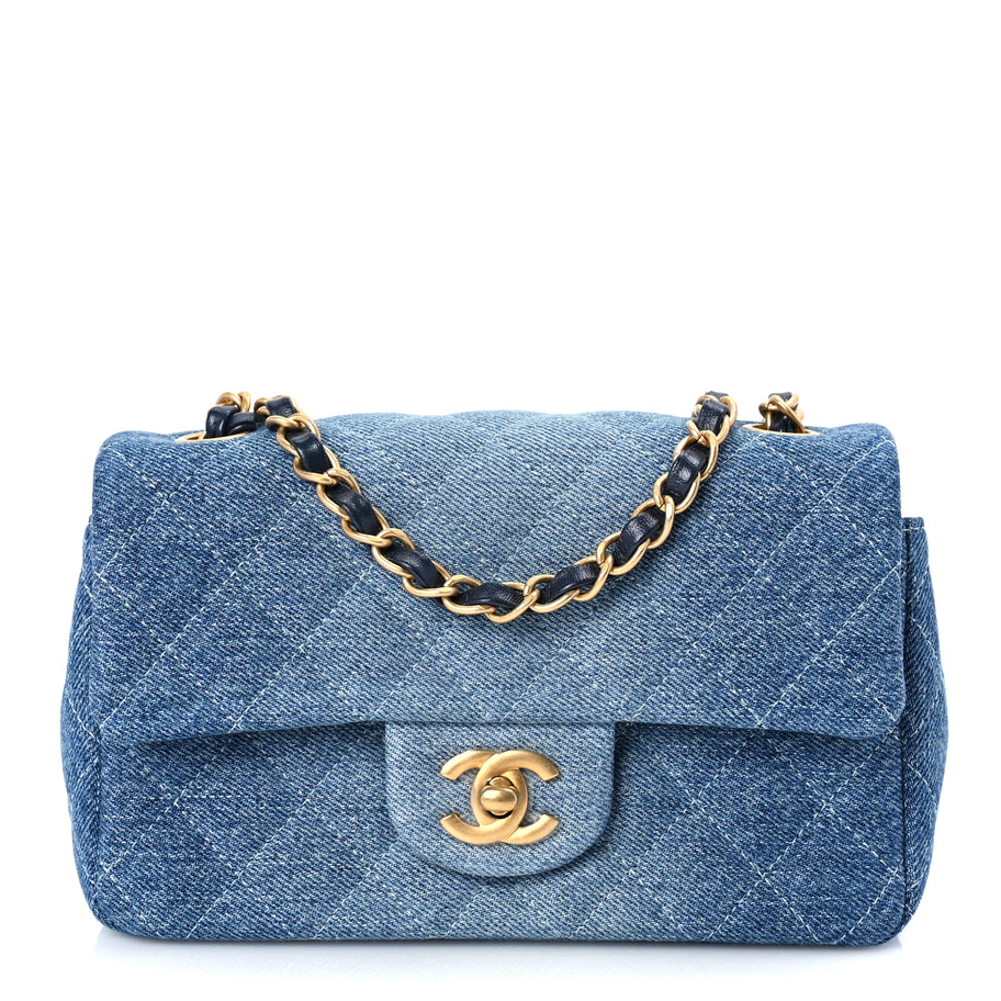 Chanel Washed Denim Quilted Mini Rectangular Flap Blue Image 1