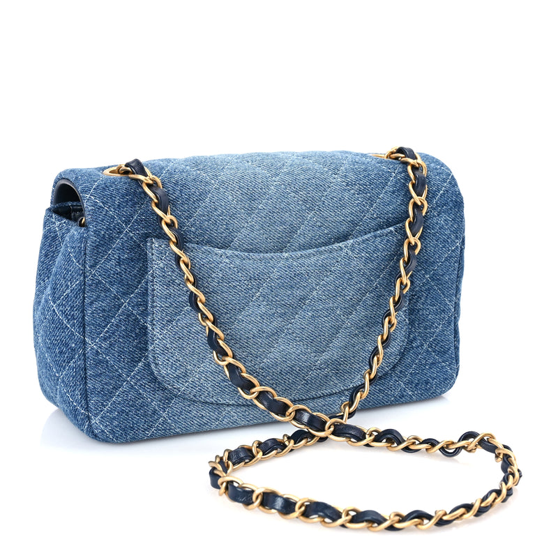  Chanel Washed Denim Quilted Mini Rectangular Flap Blue