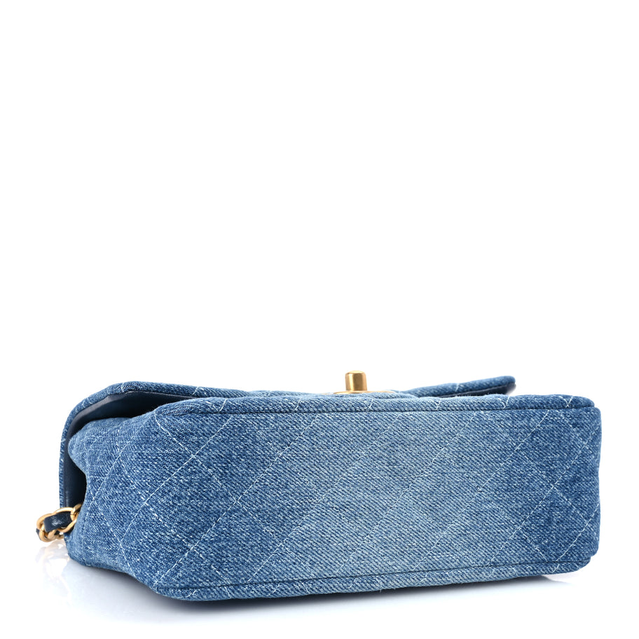Chanel Washed Denim Quilted Mini Rectangular Flap Blue Image 3
