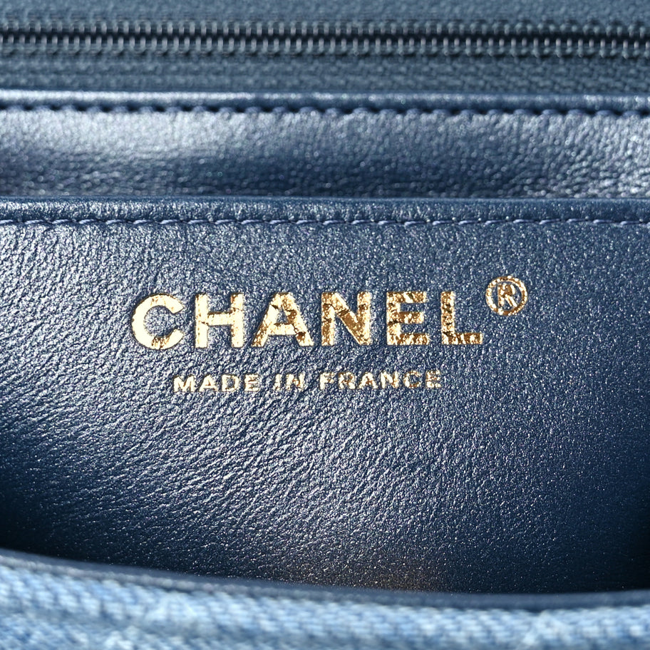 Chanel Washed Denim Quilted Mini Rectangular Flap Blue Image 5