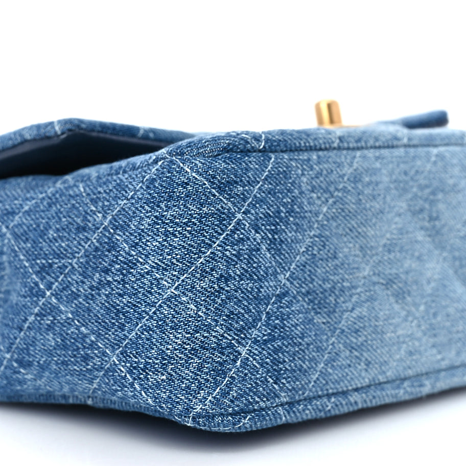 Chanel Washed Denim Quilted Mini Rectangular Flap Blue Image 7
