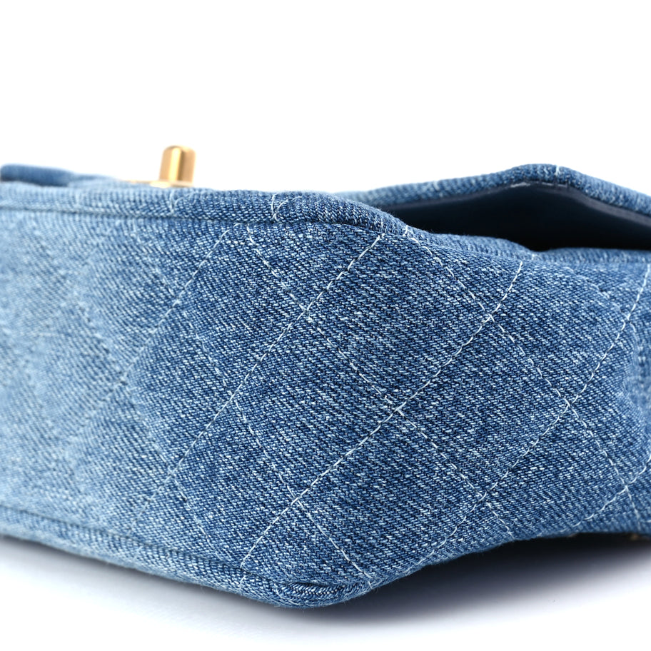 Chanel Washed Denim Quilted Mini Rectangular Flap Blue Image 8