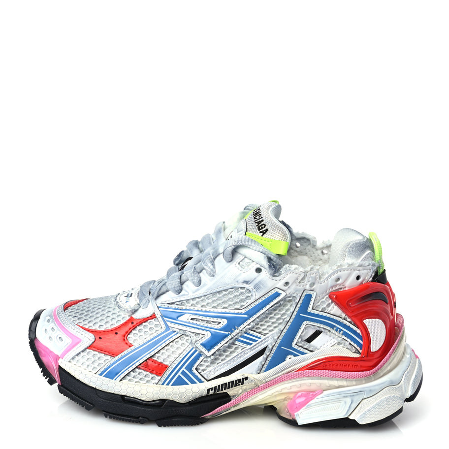 Balenciaga Mesh Rubber Womens Runner Sneakers 35 White Red Blue Pink Image 1