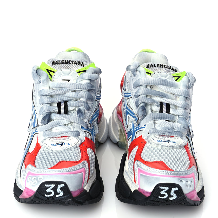 Balenciaga Mesh Rubber Womens Runner Sneakers 35 White Red Blue Pink Image 3