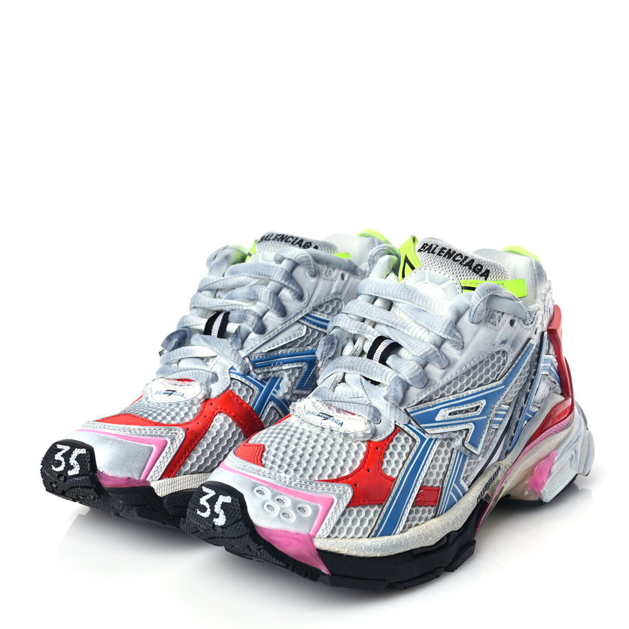 Balenciaga Mesh Rubber Womens Runner Sneakers 35 White Red Blue Pink Image 4