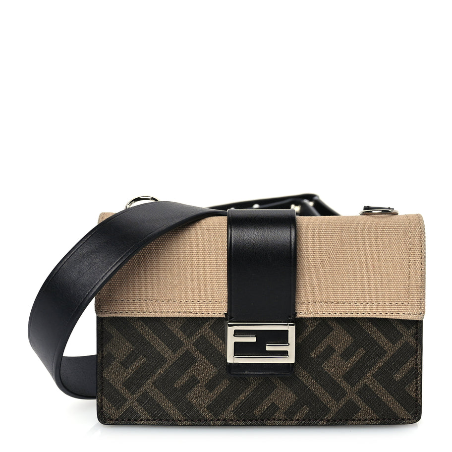 Fendi Glazed Fabric Cotton Vitello King Aura FF 1974 Baguette Belt Pouch Tobacco Moro Sand Black Image 1
