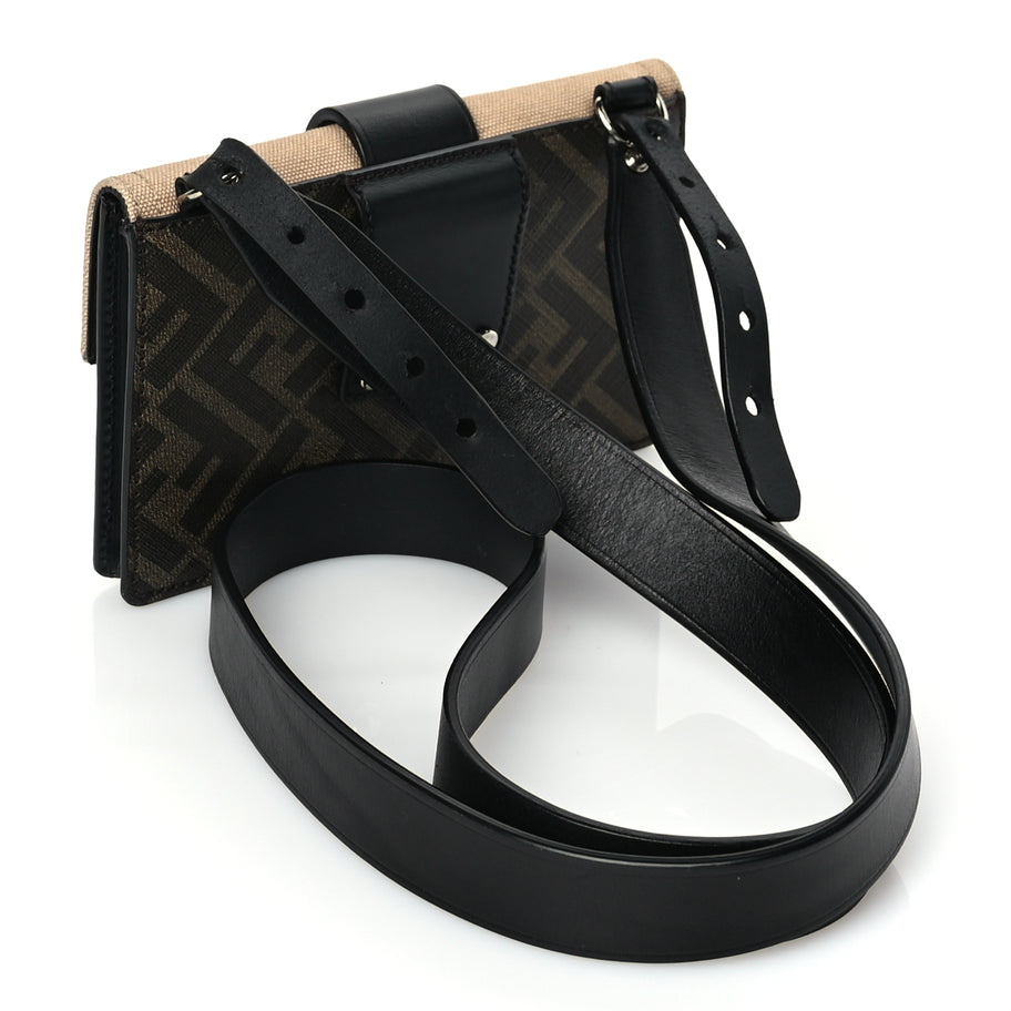 Fendi Glazed Fabric Cotton Vitello King Aura FF 1974 Baguette Belt Pouch Tobacco Moro Sand Black Image 2