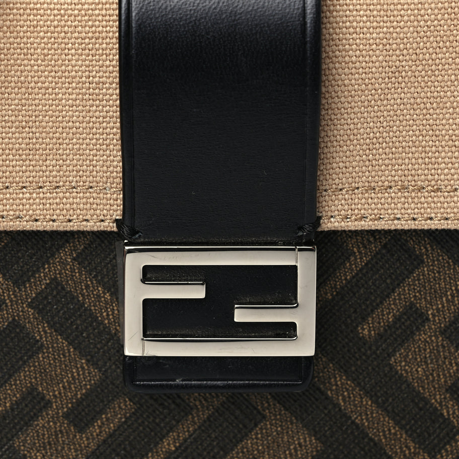Fendi Glazed Fabric Cotton Vitello King Aura FF 1974 Baguette Belt Pouch Tobacco Moro Sand Black Image 6