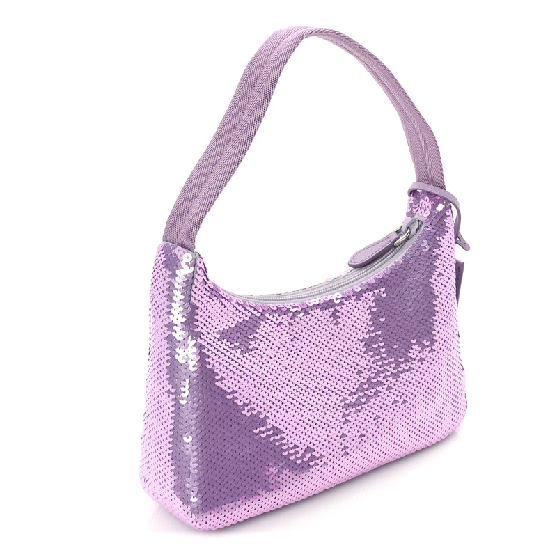  Prada Paillettes Sequin Mini Re-Edition 2000 Bag Lilium Black