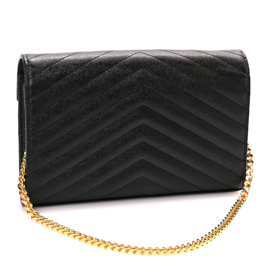 Saint Laurent Grain De Poudre Matelasse Chevron Monogram Chain Wallet Black Image 2
